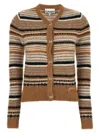 Ganni Striped Soft Alpaca Blend Cardigan In Beige