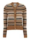 Ganni Multicolor Striped Cardigan With Logo Embroidery In Wool Woman In Beige