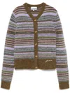 Ganni Soft Striped Cardigan With Fluffy In Brown