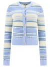 Ganni Multicolor Striped Cardigan With Logo Embroidery