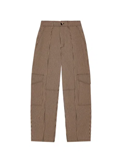 Ganni Striped Cargo Trousers In Brown