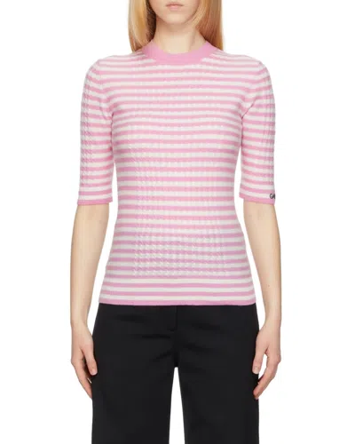 Ganni Striped Cashmere-wool Top In Pink