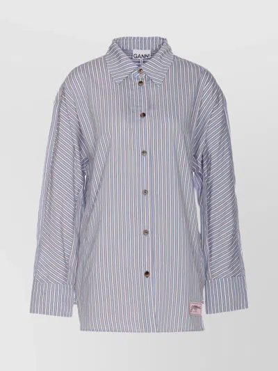 GANNI STRIPED CHAMBRAY LONG SLEEVE REGULAR COLLAR TOP