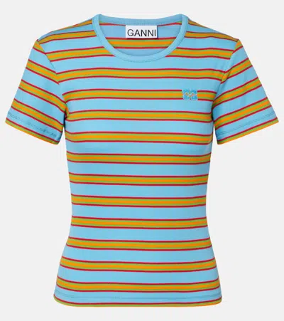 Ganni Striped Cotton-blend T-shirt In Multi