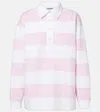 Ganni Striped Cotton Jersey Polo Sweater In Pink