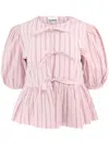 Ganni Striped Cotton Peplum Blouse In Pink