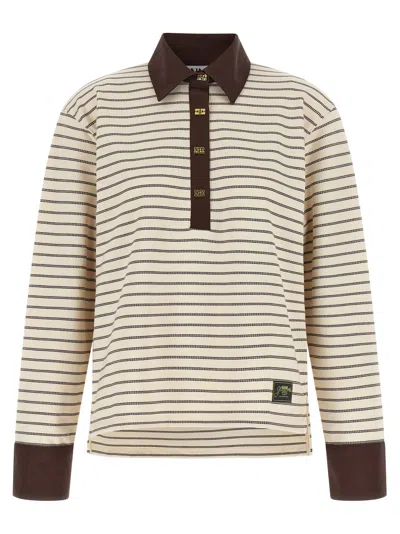 Ganni Striped Cotton Piquet Polo Shirt In Multi