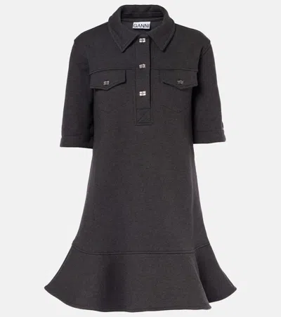 Ganni Heavy Denim Mini Dress In Washed Black