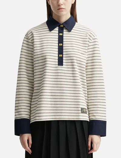 Ganni Striped Cotton Polo In White