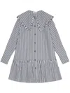 Ganni Womens Black Wide-collar Stripe Organic-cotton Mini Shirt Dress In Black