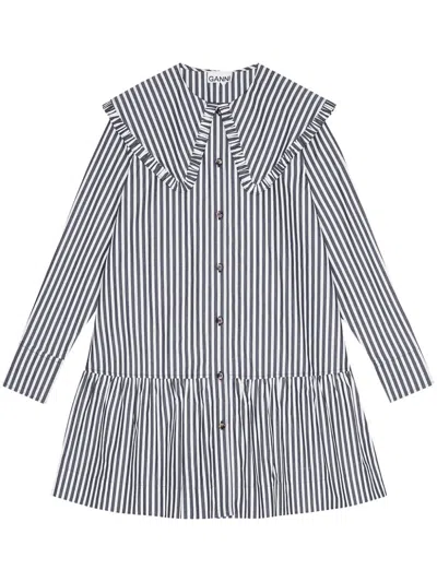 GANNI STRIPED COTTON SHIRT DRESS