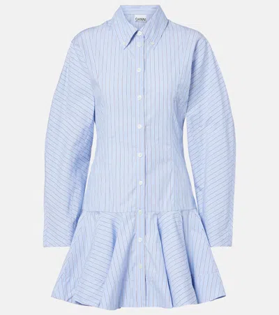 GANNI STRIPED COTTON SHIRT DRESS