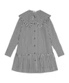 Ganni Womens Black Wide-collar Stripe Organic-cotton Mini Shirt Dress In Gray