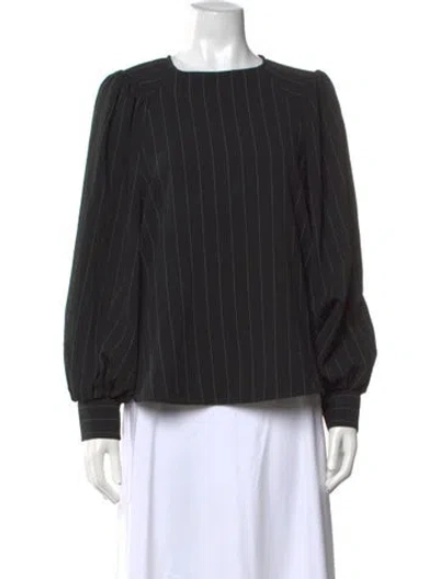 Pre-owned Ganni Striped Crew Neck Blouse In Black