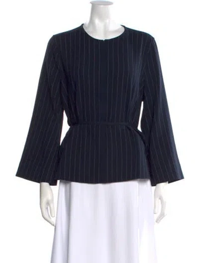 Pre-owned Ganni Striped Crew Neck Blouse In Blue