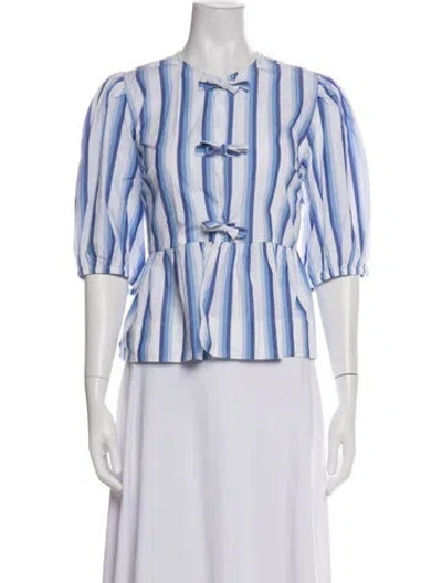 Pre-owned Ganni Striped Crew Neck Blouse In Multi