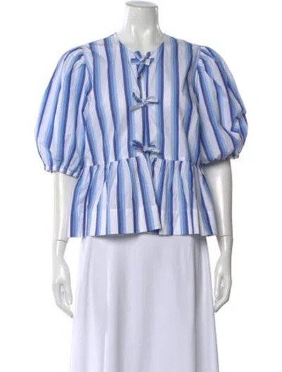 Pre-owned Ganni Striped Crew Neck Blouse In Multi
