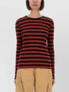 Ganni Fitted Long-sleeved T-shirt With Bold Striped Pattern In Red