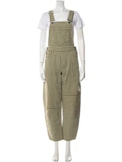 Pre-owned Ganni Striped Crew Neck Overalls In Neutrals