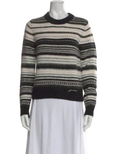 Pre-owned Ganni Striped Crew Neck Sweater In Black