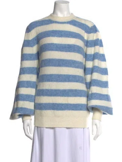 Pre-owned Ganni Striped Crew Neck Sweater In Blue