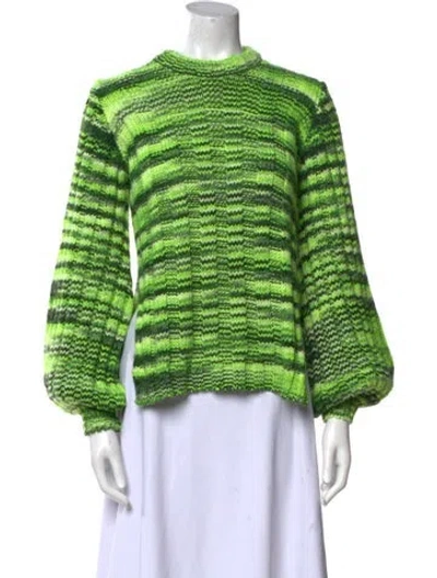 Pre-owned Ganni Striped Crew Neck Sweater In Green