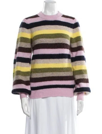 Pre-owned Ganni Striped Crew Neck Sweater In Pink