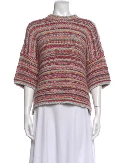Pre-owned Ganni Striped Crew Neck Sweater In Pink