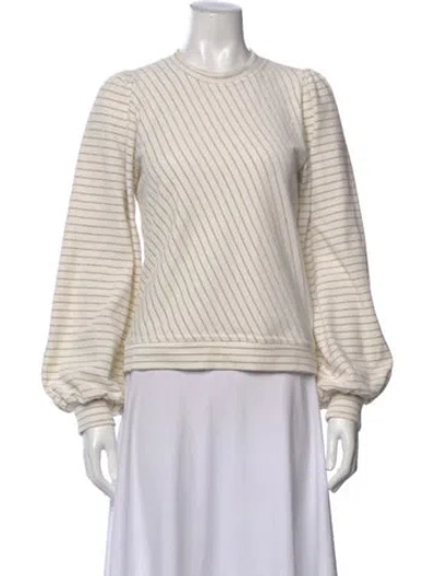 Pre-owned Ganni Striped Crew Neck Sweater In White