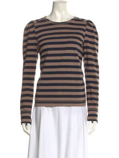 Pre-owned Ganni Striped Crew Neck Sweatshirt In Brown