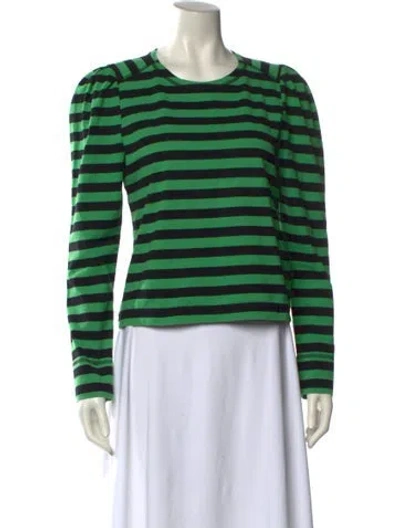 Pre-owned Ganni Striped Crew Neck Sweatshirt In Green