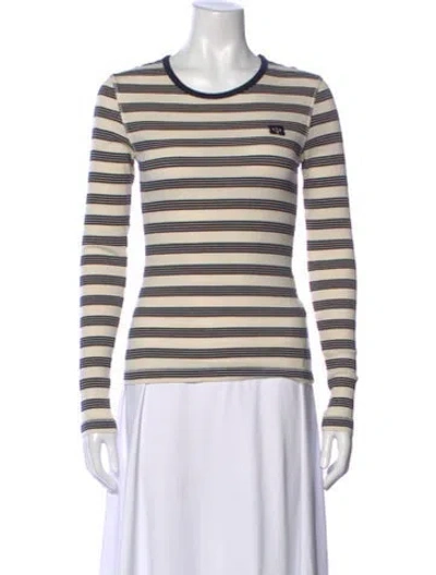 Pre-owned Ganni Striped Crew Neck Top In Neutral