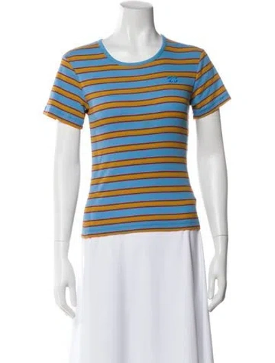 Pre-owned Ganni Striped Crew Neck T-shirt In Blue