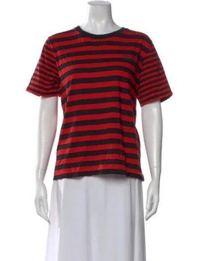 Pre-owned Ganni Striped Crew Neck T-shirt In Red