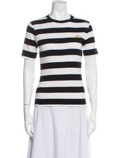 Pre-owned Ganni Striped Crew Neck T-shirt In White