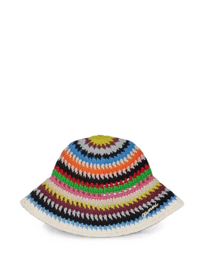 Ganni Striped Crochet Bucket Hat In Multi