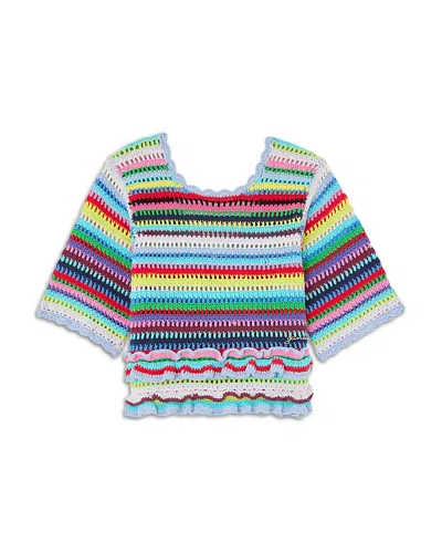 Ganni Striped Ruffled Blouse In Multi