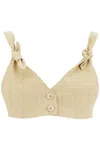 Ganni Striped Crop Top With Knots In Neutrals