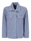 Ganni Stripe Overdyed Denim Jacket In Blue