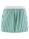 GANNI STRIPED ELASTICATED S SHORT GREEN