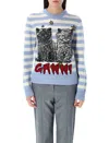 Ganni Mixed Colours Women's Knit Sweater. In Stripe Blue