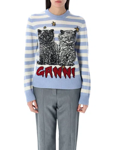 GANNI STRIPED GRAPHIC CAT JUMPER