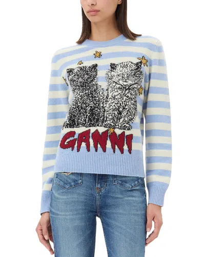 Ganni Women Embroidered Striped Wool Sweater In Multi