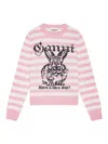 Ganni Striped Graphic Wool Mix Bunny Crewneck In Multi