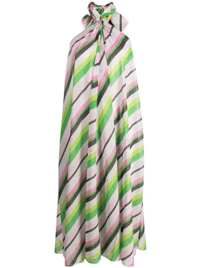 Ganni Striped Halterneck Midi Dress In Pink