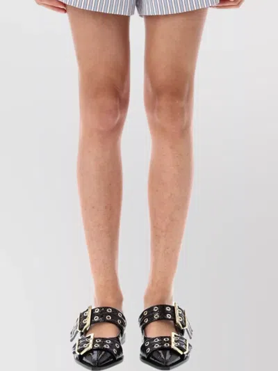 Ganni Striped High Waist Shorts In Brown