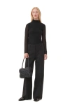 Ganni Striped High-waisted Wide Trousers In Black