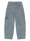 Ganni Light Stripe Denim Carpenter Jeans In Soft Chambray In Gray