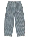 Ganni Light Stripe Denim Carpenter Jeans In Soft Chambray In Gray