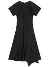 Ganni Pinstripe Asymmetric Midi Dress In Black